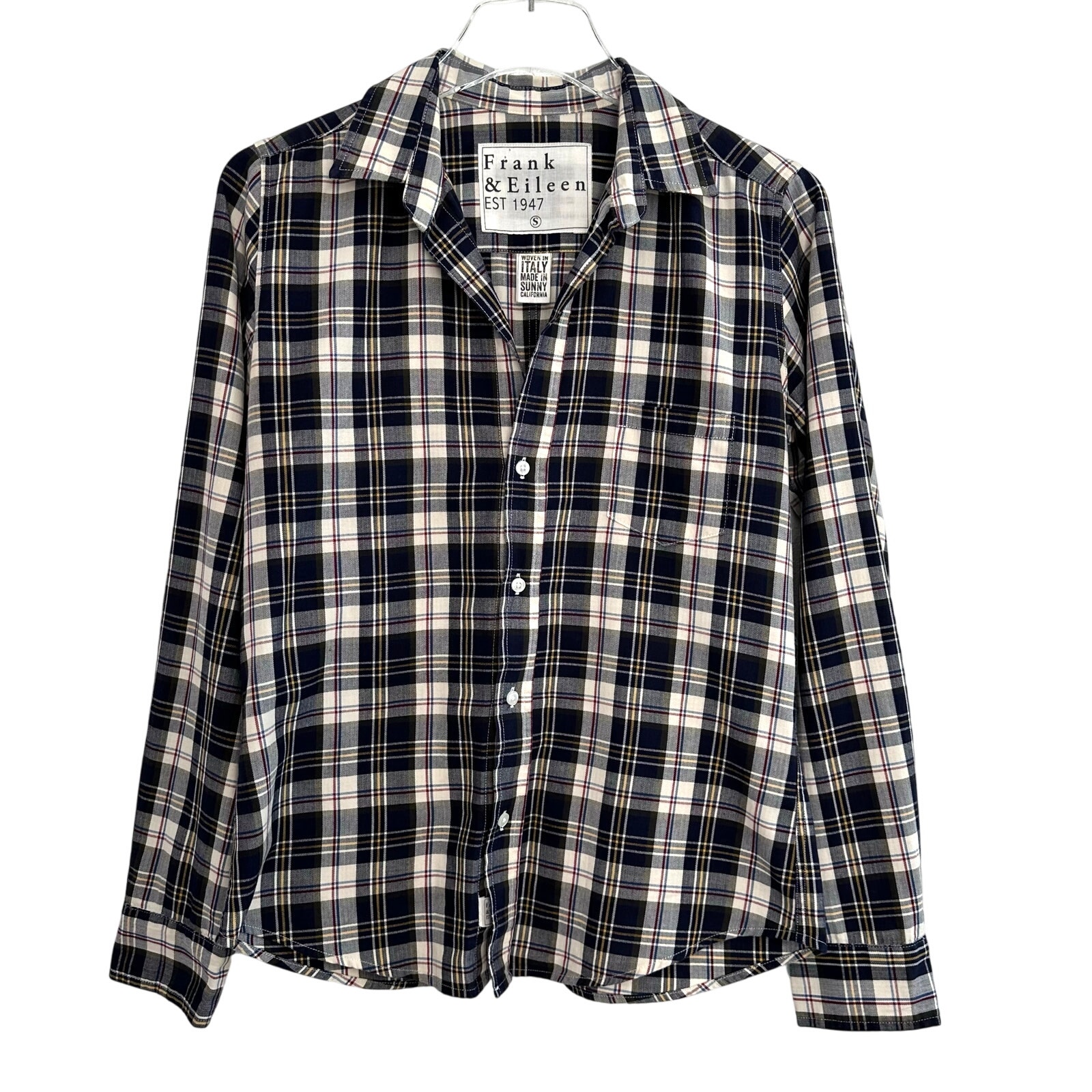 Frank & Eileen Barry Shirt Size Small Navy Plaid Button Up Long Sleeve Gorpcore